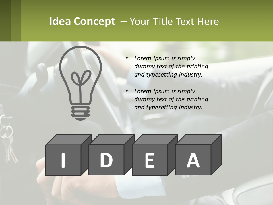 A Man Driving A Car With A Key Chain In His Hand PowerPoint Template