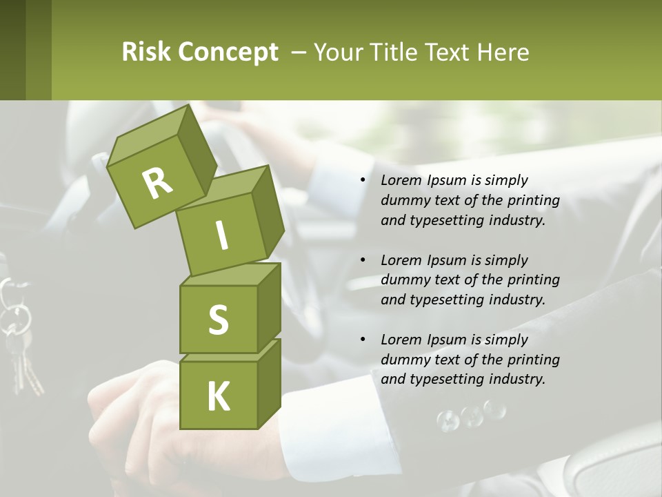 A Man Driving A Car With A Key Chain In His Hand PowerPoint Template