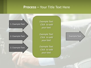 A Man Driving A Car With A Key Chain In His Hand PowerPoint Template