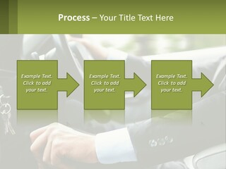 A Man Driving A Car With A Key Chain In His Hand PowerPoint Template