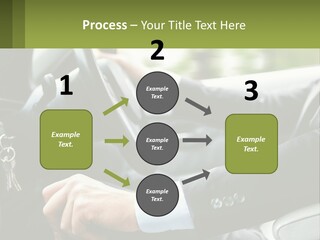 A Man Driving A Car With A Key Chain In His Hand PowerPoint Template