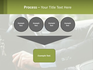 A Man Driving A Car With A Key Chain In His Hand PowerPoint Template