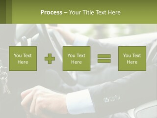 A Man Driving A Car With A Key Chain In His Hand PowerPoint Template