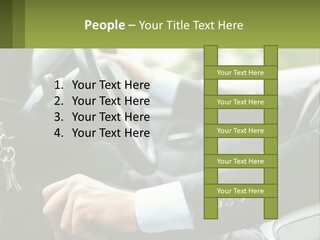 A Man Driving A Car With A Key Chain In His Hand PowerPoint Template