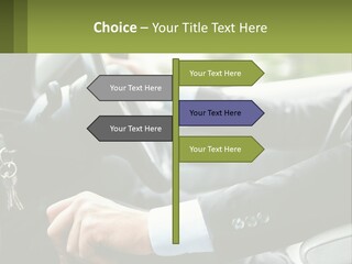 A Man Driving A Car With A Key Chain In His Hand PowerPoint Template