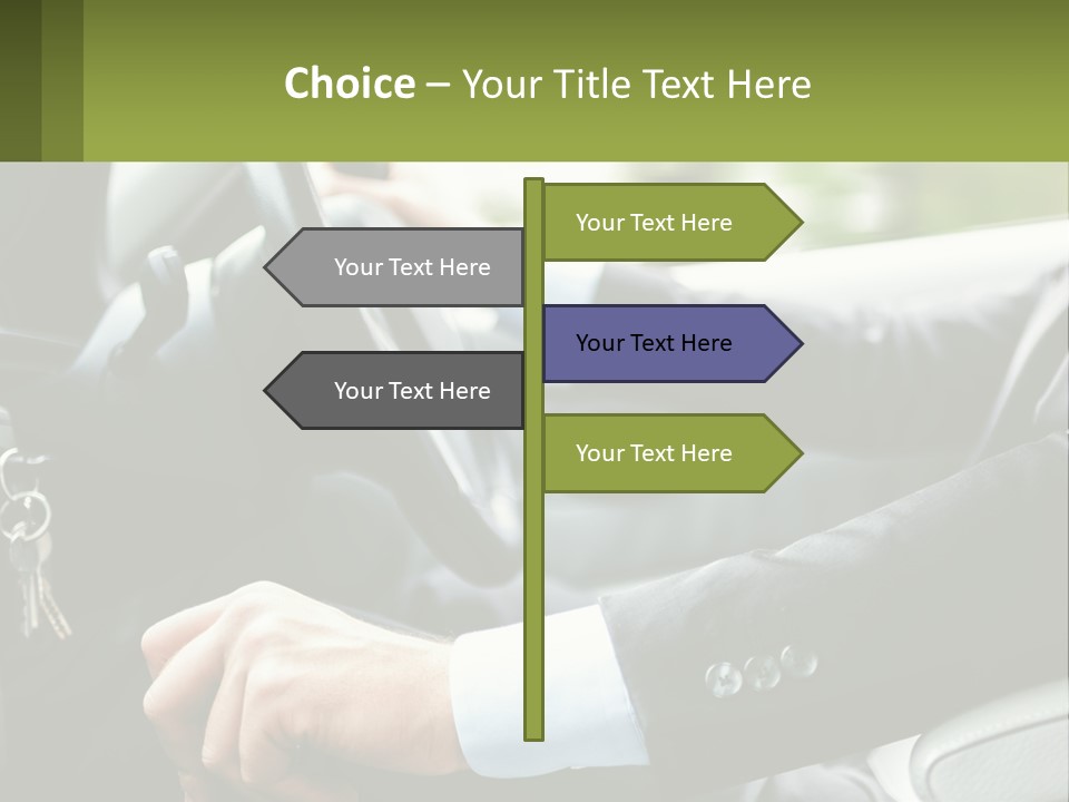 A Man Driving A Car With A Key Chain In His Hand PowerPoint Template