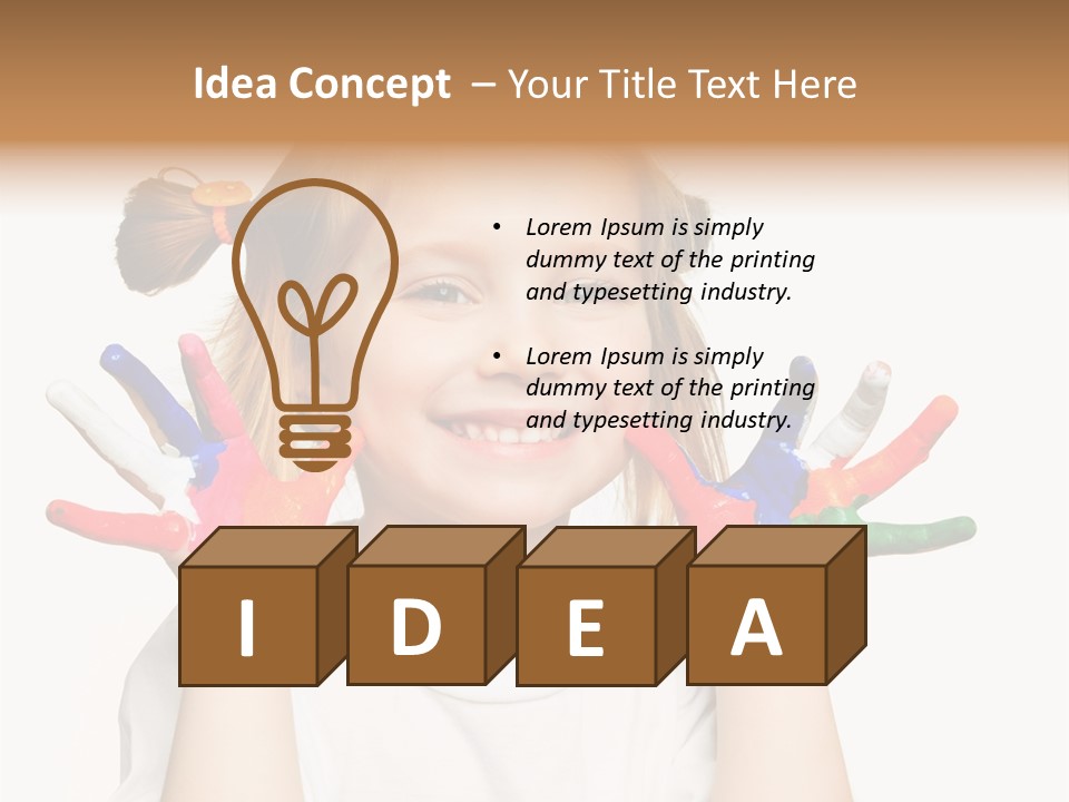 A Little Girl Holding Her Hands Painted In Different Colors PowerPoint Template