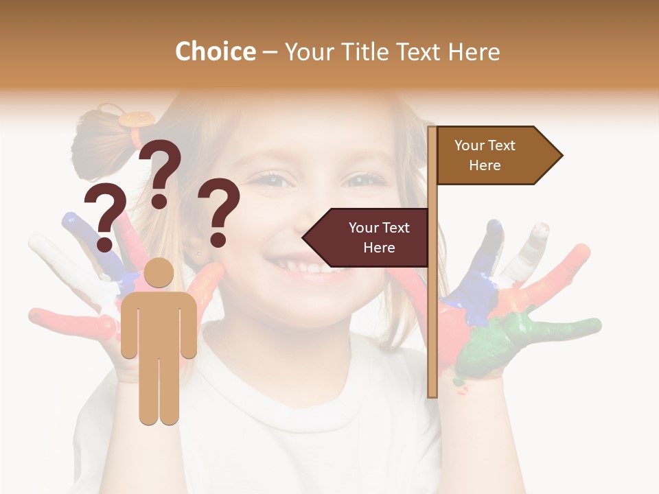 A Little Girl Holding Her Hands Painted In Different Colors PowerPoint Template