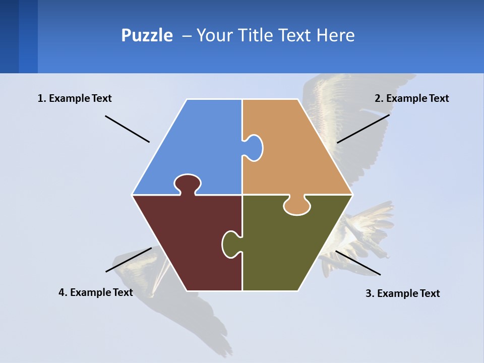 A Pelican Flying Through The Air With A Blue Sky In The Background PowerPoint Template