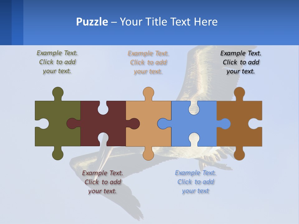 A Pelican Flying Through The Air With A Blue Sky In The Background PowerPoint Template