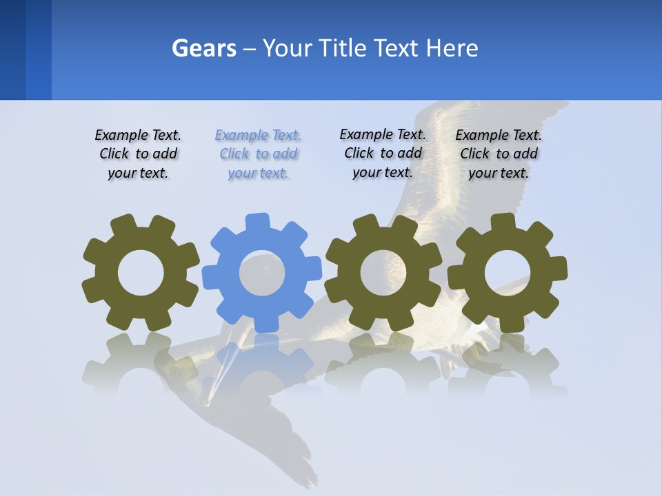 A Pelican Flying Through The Air With A Blue Sky In The Background PowerPoint Template