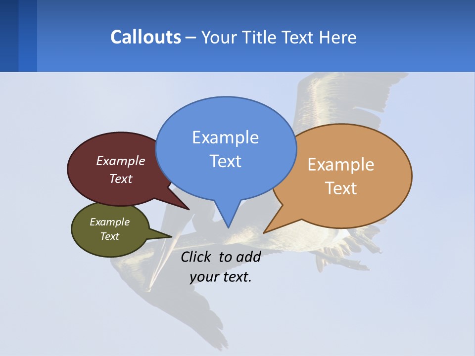 A Pelican Flying Through The Air With A Blue Sky In The Background PowerPoint Template