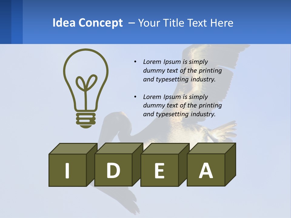 A Pelican Flying Through The Air With A Blue Sky In The Background PowerPoint Template