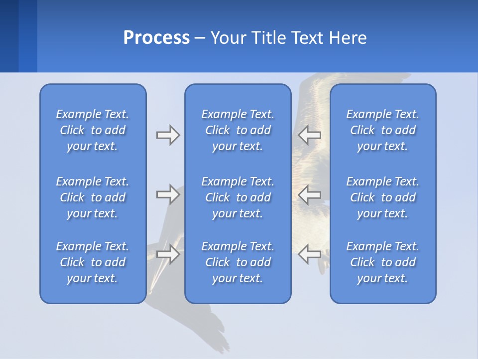 A Pelican Flying Through The Air With A Blue Sky In The Background PowerPoint Template