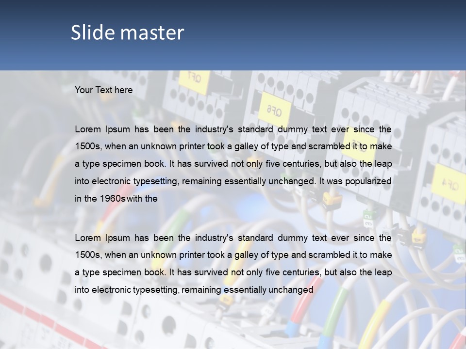 A Group Of Electrical Equipment With Yellow Tags On Them PowerPoint Template