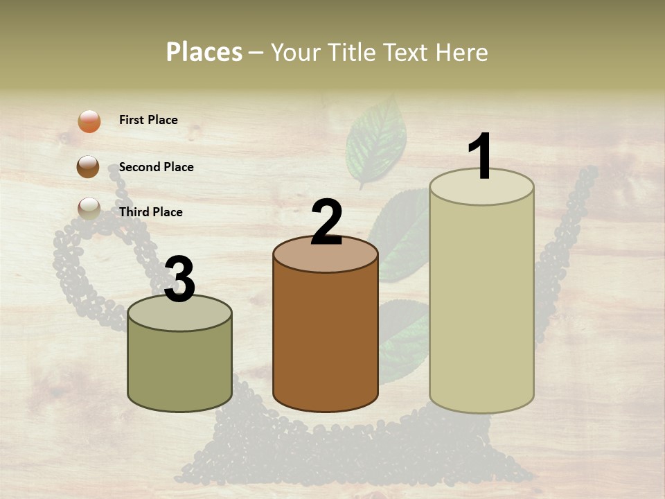 A Wooden Table Topped With Green Leaves And Scissors PowerPoint Template