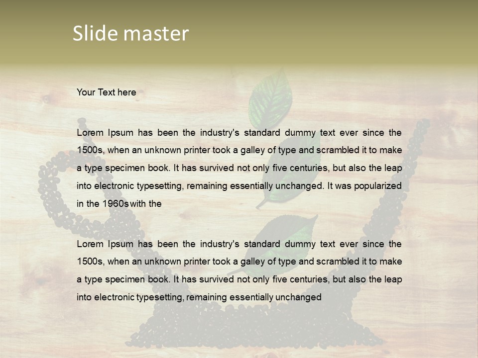 A Wooden Table Topped With Green Leaves And Scissors PowerPoint Template