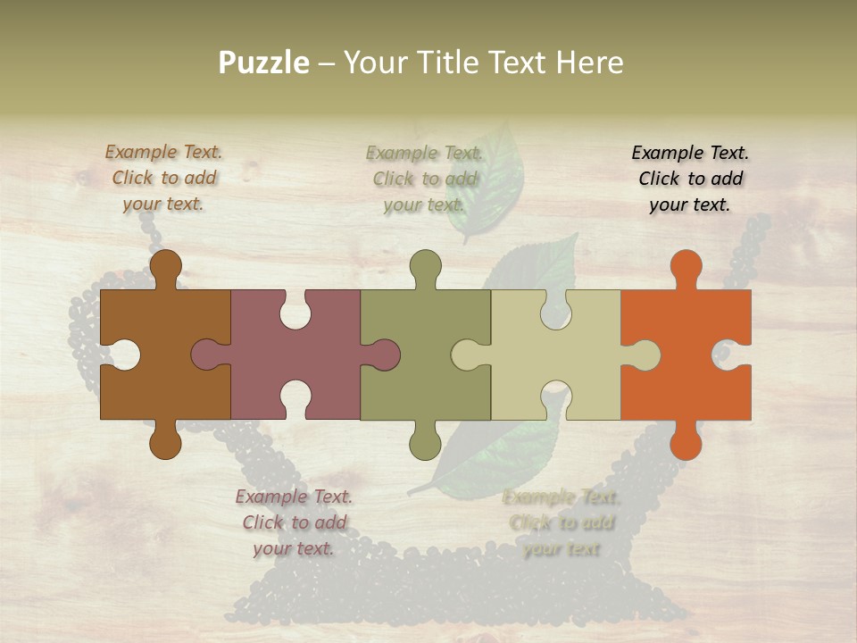 A Wooden Table Topped With Green Leaves And Scissors PowerPoint Template