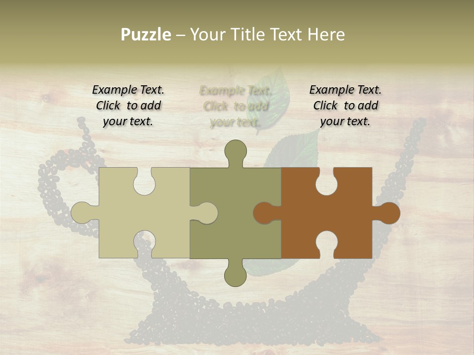 A Wooden Table Topped With Green Leaves And Scissors PowerPoint Template