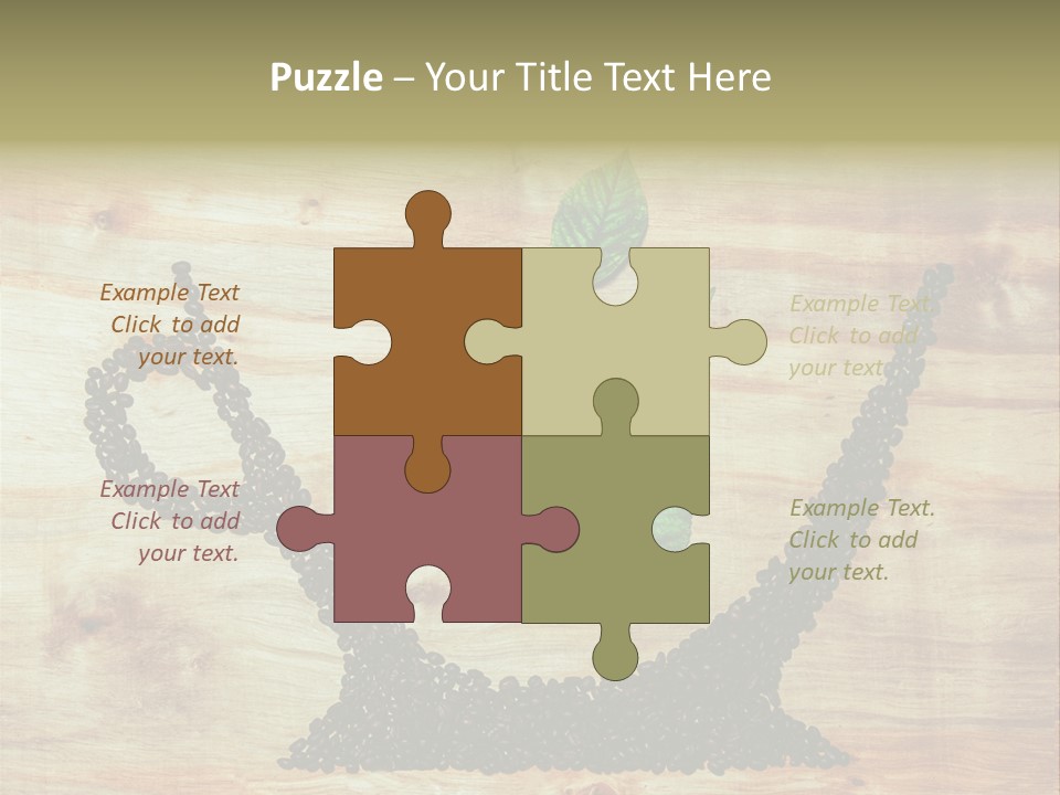 A Wooden Table Topped With Green Leaves And Scissors PowerPoint Template