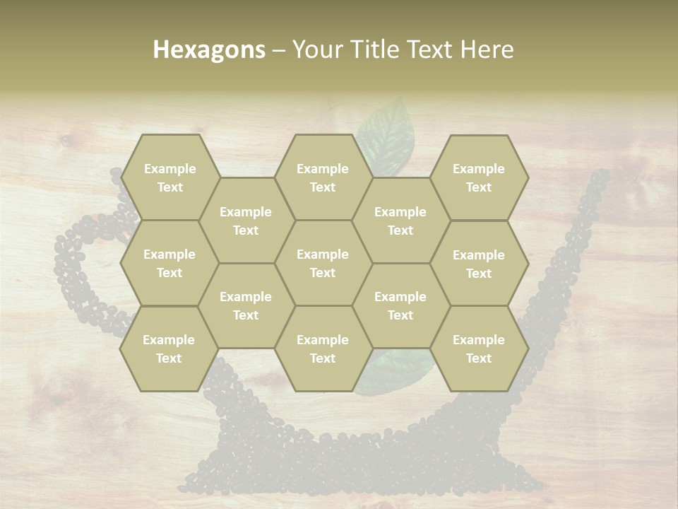 A Wooden Table Topped With Green Leaves And Scissors PowerPoint Template
