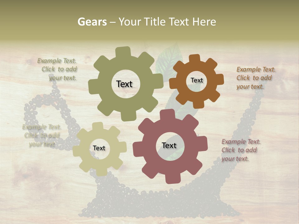 A Wooden Table Topped With Green Leaves And Scissors PowerPoint Template