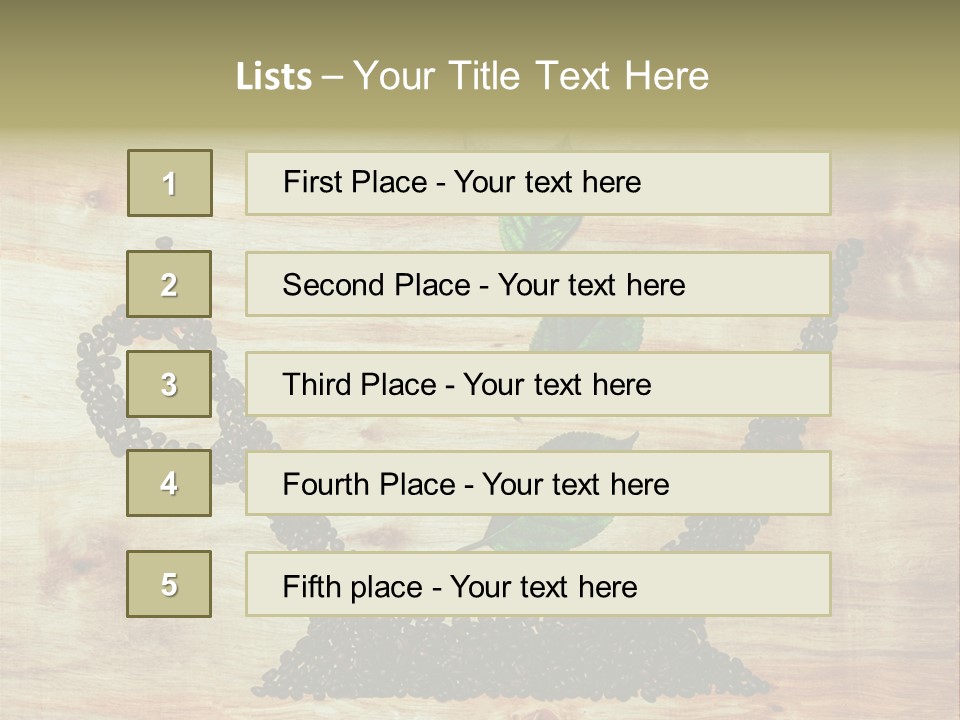 A Wooden Table Topped With Green Leaves And Scissors PowerPoint Template