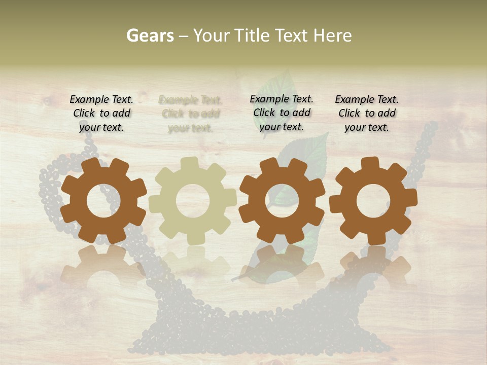 A Wooden Table Topped With Green Leaves And Scissors PowerPoint Template