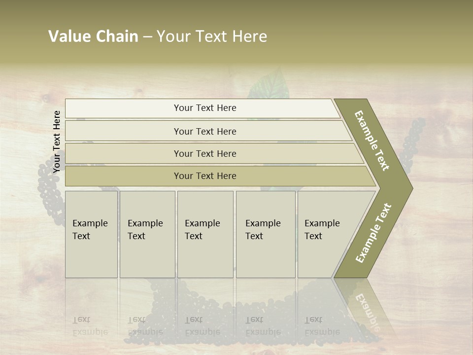 A Wooden Table Topped With Green Leaves And Scissors PowerPoint Template