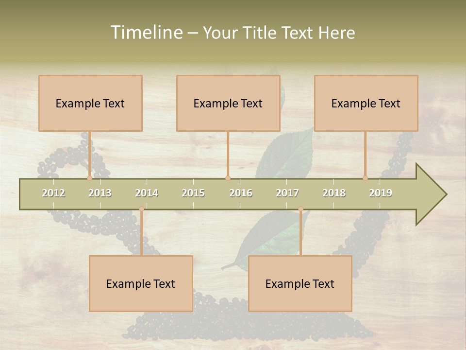 A Wooden Table Topped With Green Leaves And Scissors PowerPoint Template