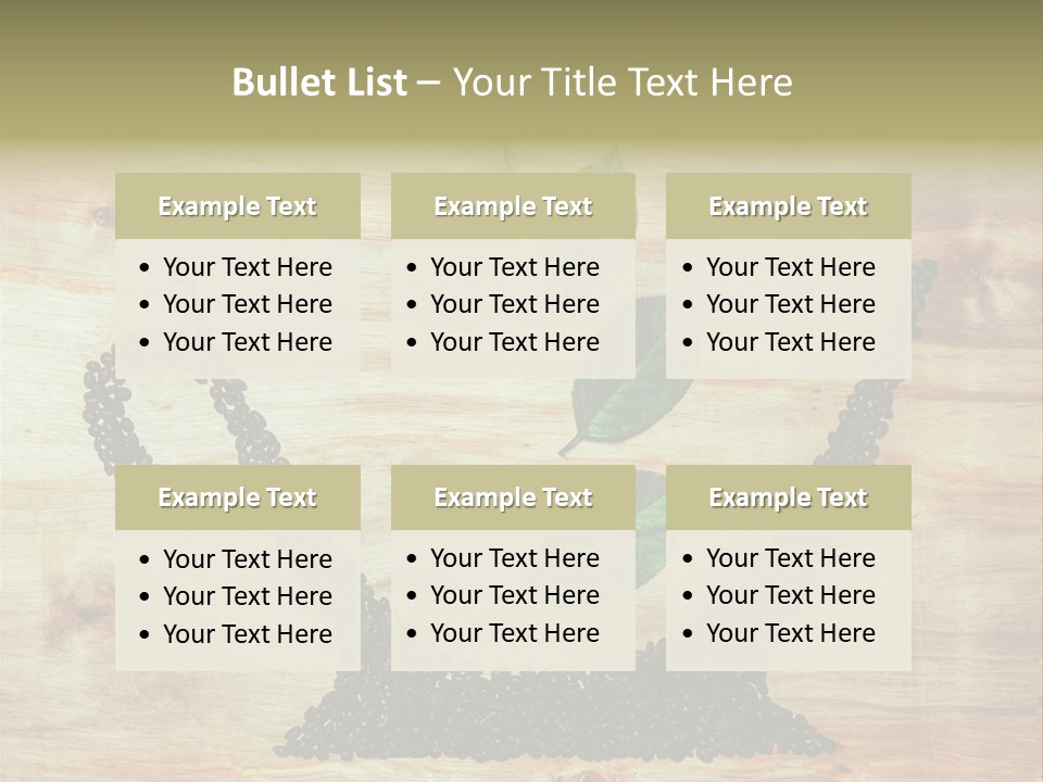 A Wooden Table Topped With Green Leaves And Scissors PowerPoint Template