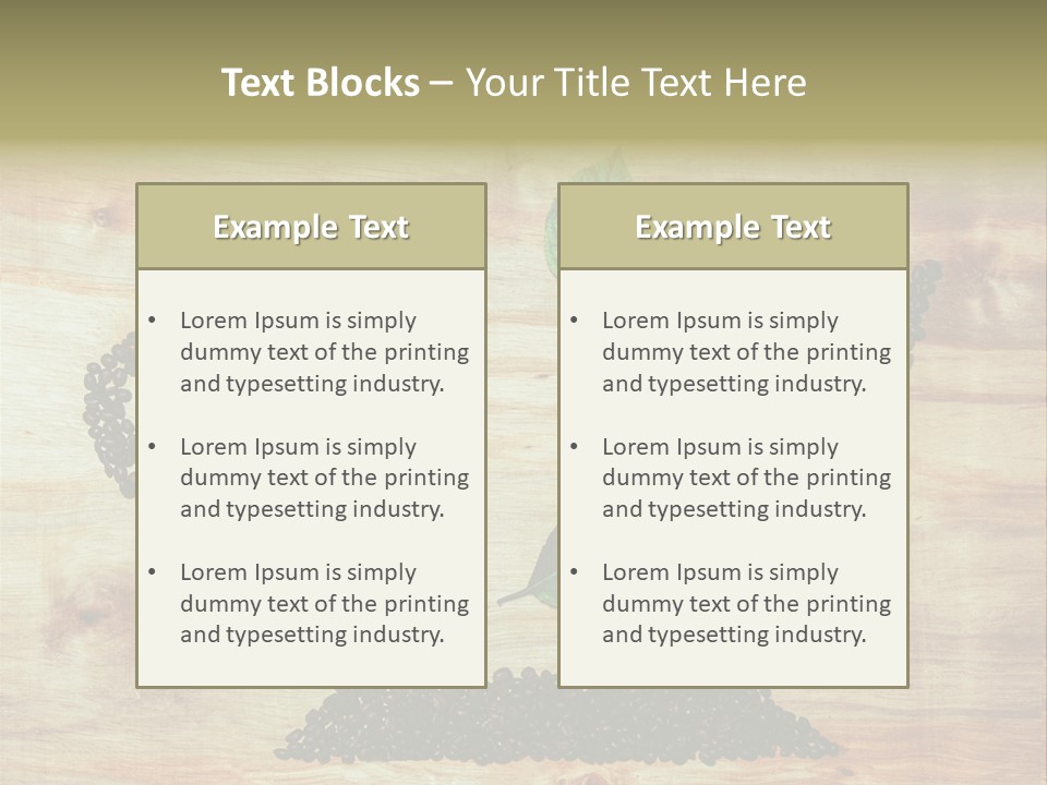A Wooden Table Topped With Green Leaves And Scissors PowerPoint Template