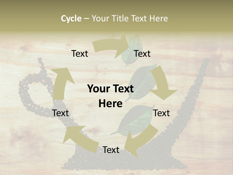 A Wooden Table Topped With Green Leaves And Scissors PowerPoint Template