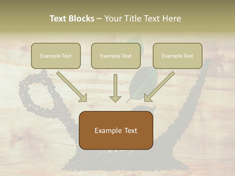 A Wooden Table Topped With Green Leaves And Scissors PowerPoint Template