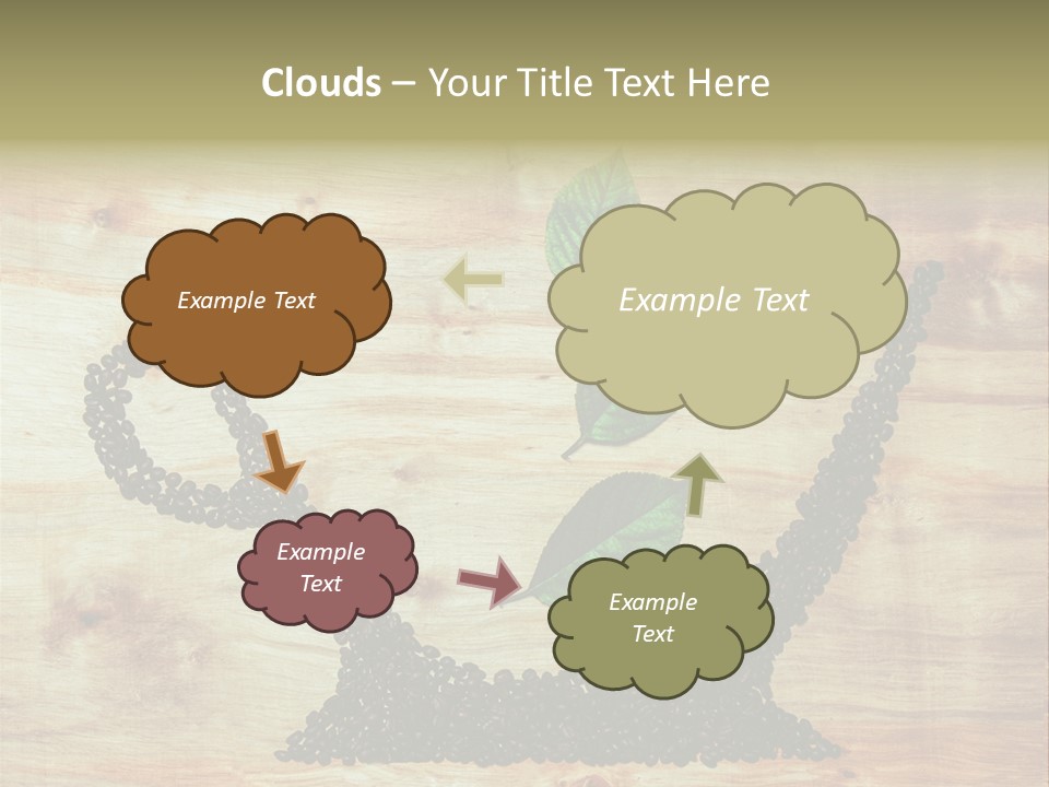 A Wooden Table Topped With Green Leaves And Scissors PowerPoint Template
