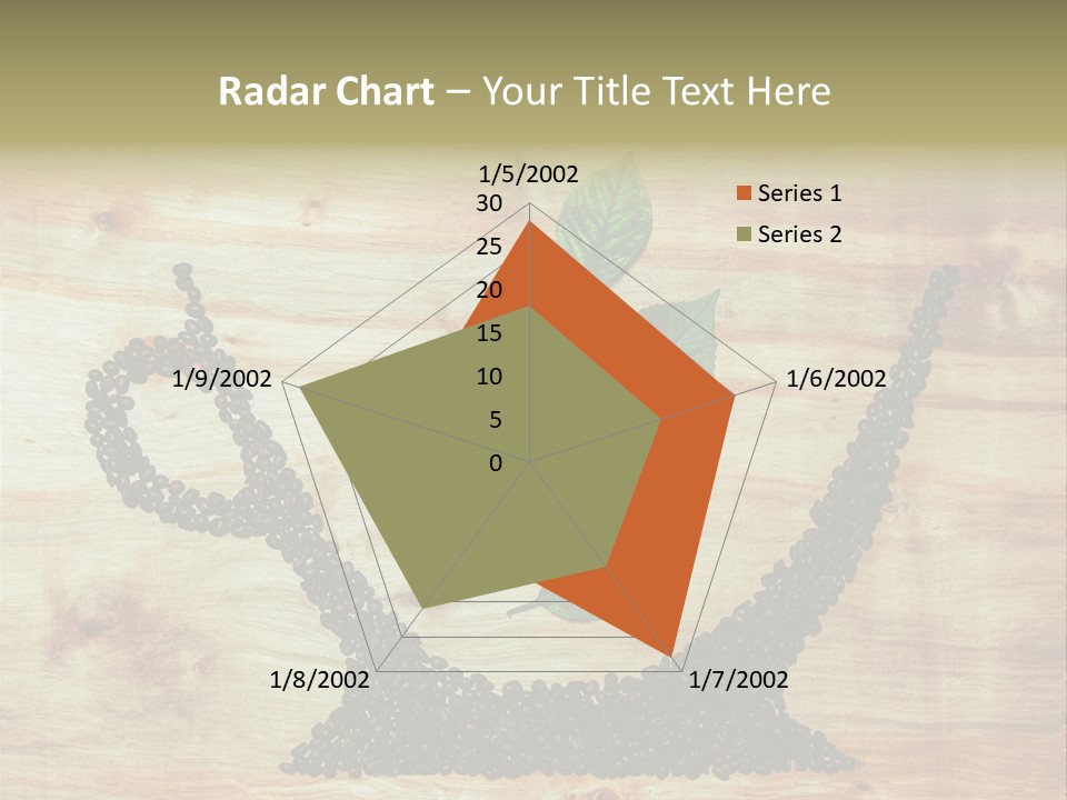 A Wooden Table Topped With Green Leaves And Scissors PowerPoint Template