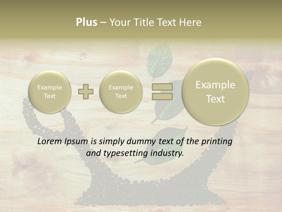 A Wooden Table Topped With Green Leaves And Scissors PowerPoint Template