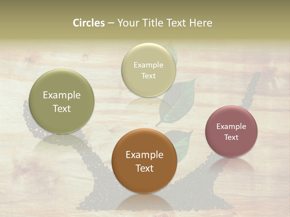 A Wooden Table Topped With Green Leaves And Scissors PowerPoint Template