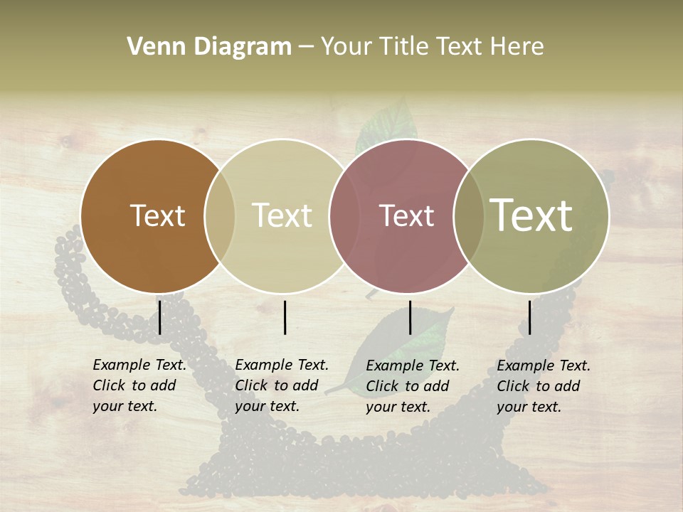 A Wooden Table Topped With Green Leaves And Scissors PowerPoint Template