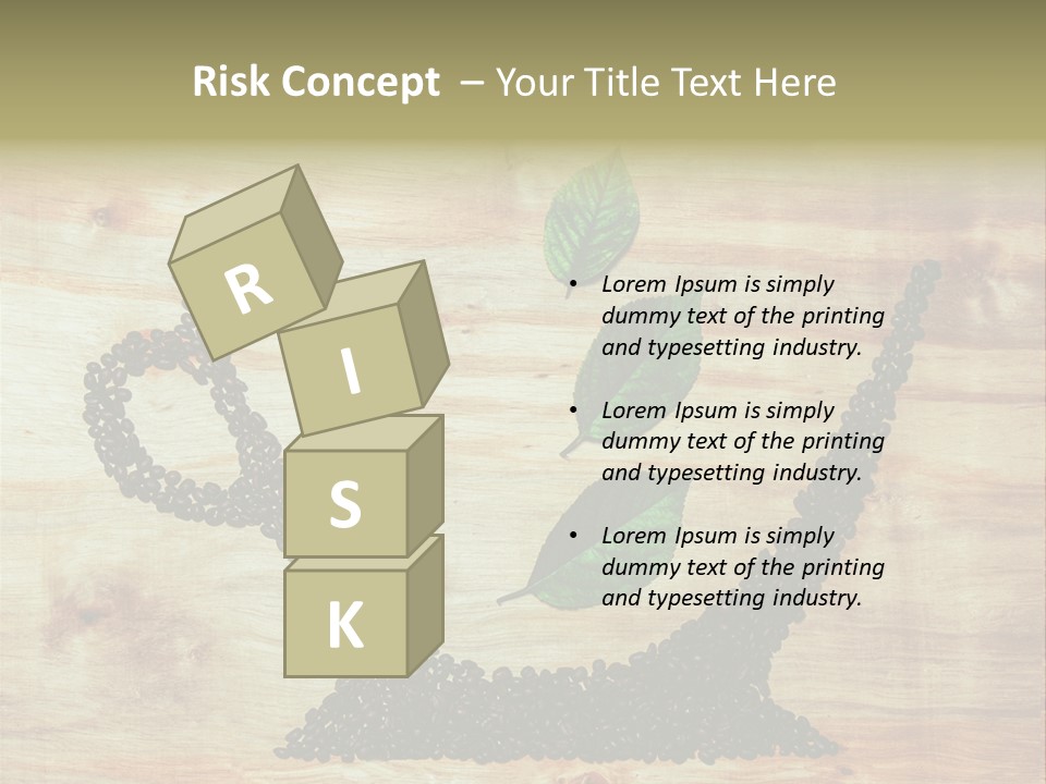 A Wooden Table Topped With Green Leaves And Scissors PowerPoint Template