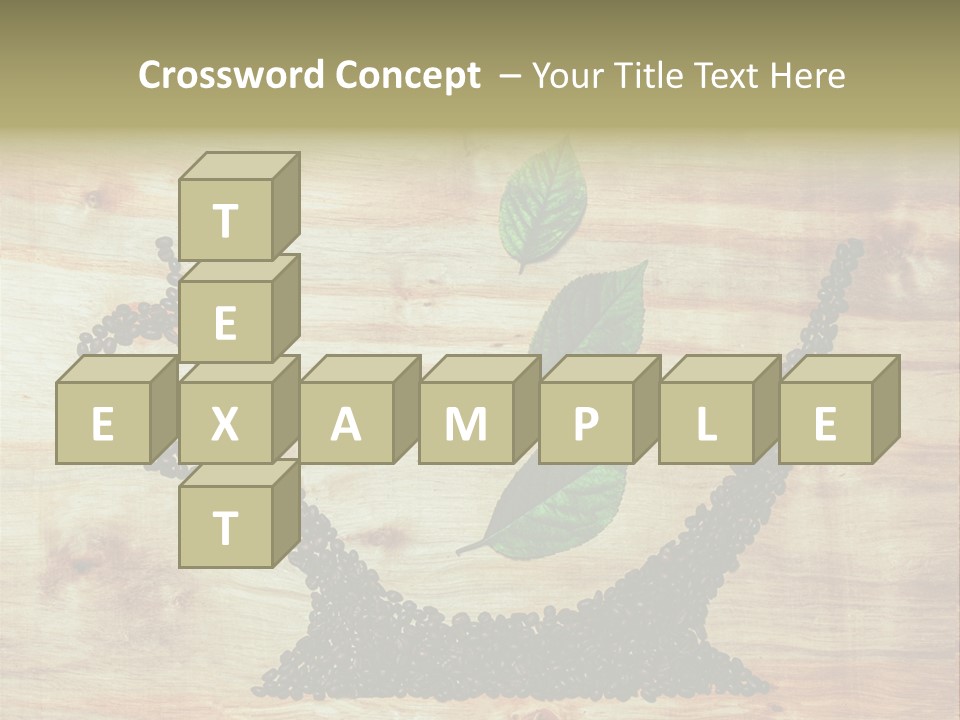 A Wooden Table Topped With Green Leaves And Scissors PowerPoint Template