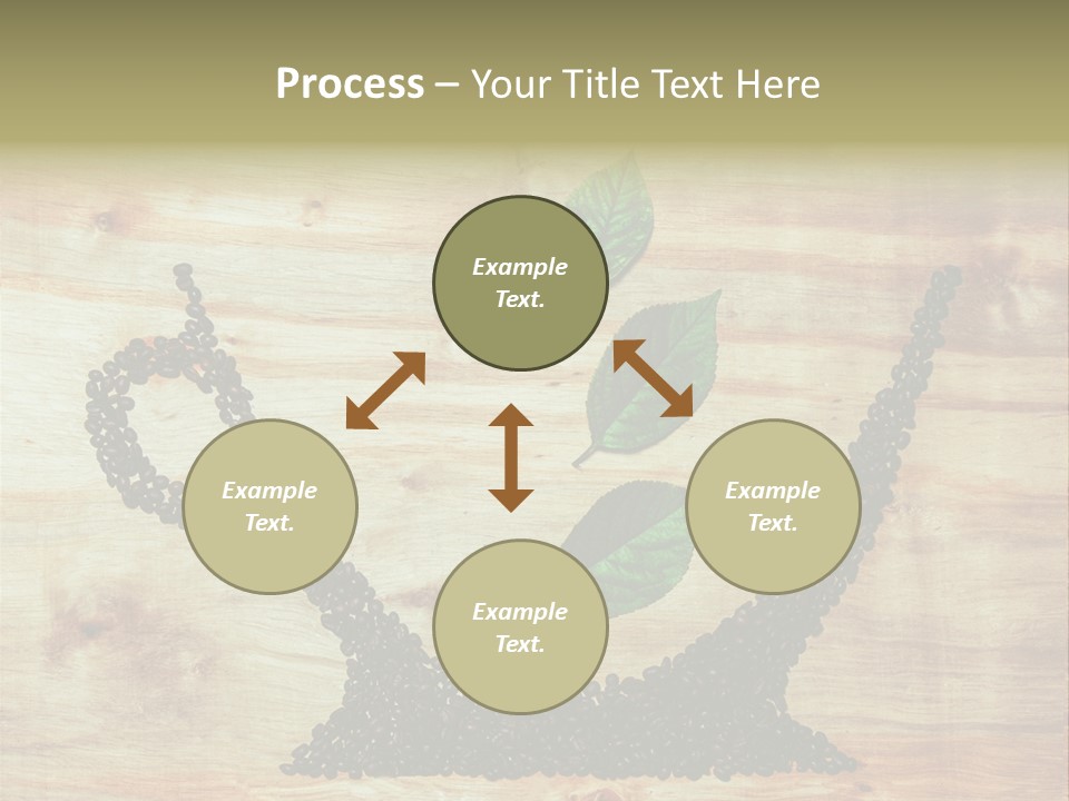 A Wooden Table Topped With Green Leaves And Scissors PowerPoint Template