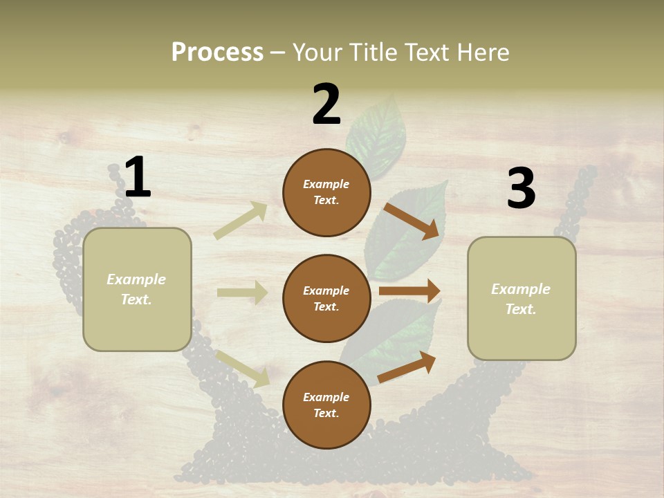 A Wooden Table Topped With Green Leaves And Scissors PowerPoint Template