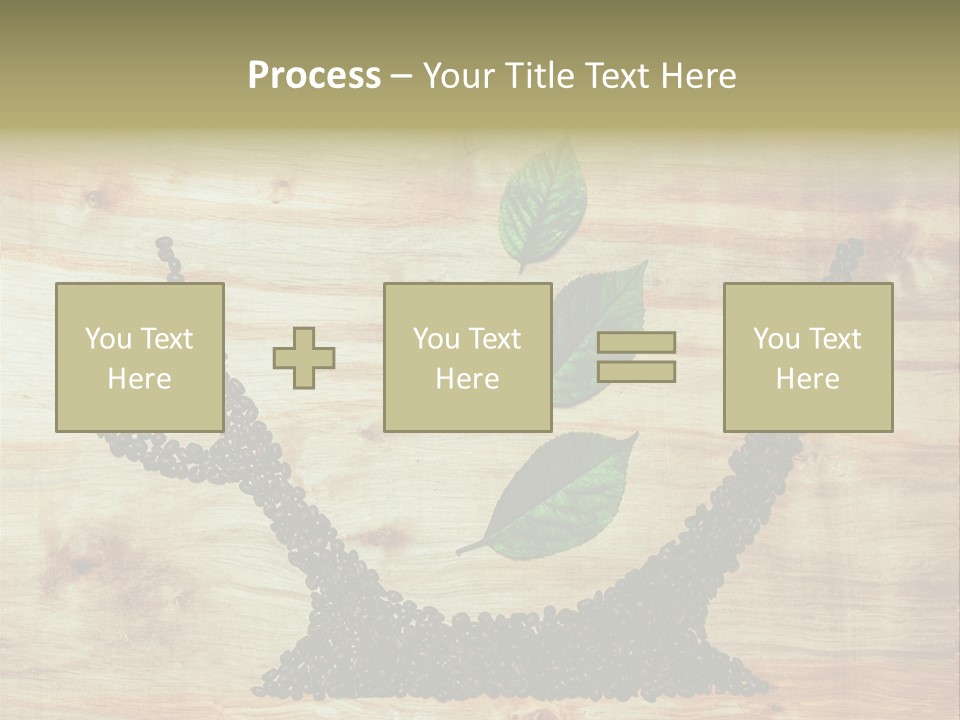 A Wooden Table Topped With Green Leaves And Scissors PowerPoint Template