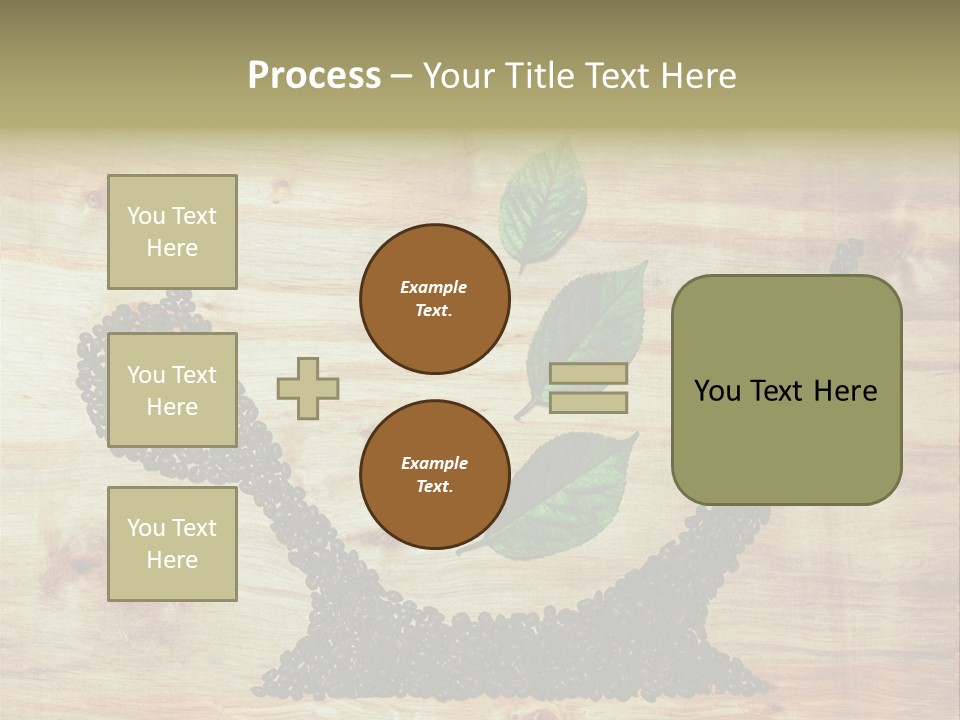 A Wooden Table Topped With Green Leaves And Scissors PowerPoint Template