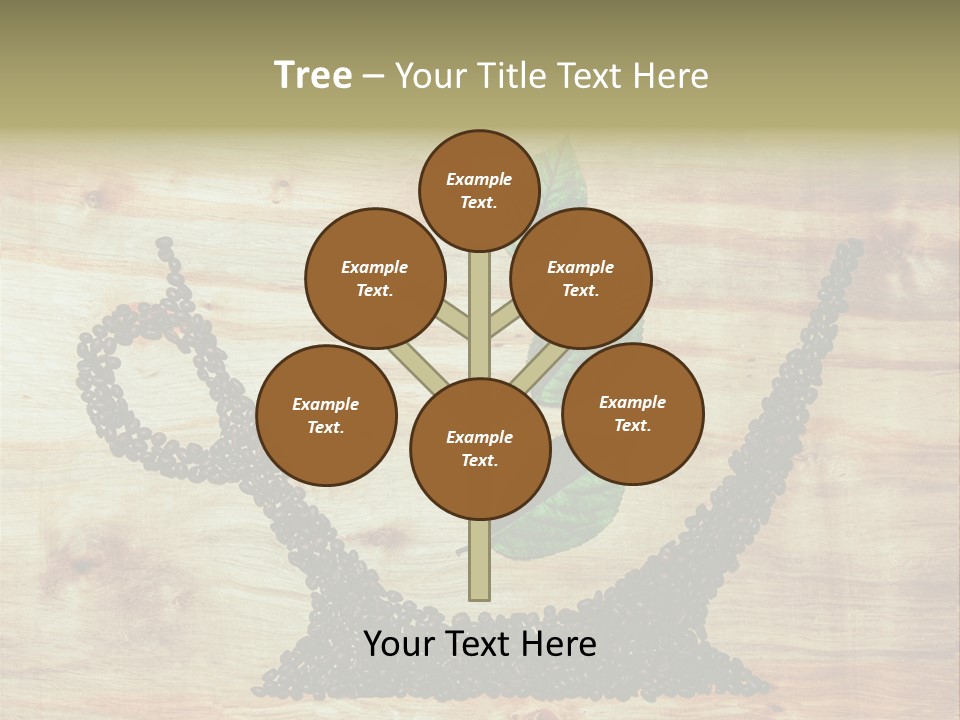 A Wooden Table Topped With Green Leaves And Scissors PowerPoint Template