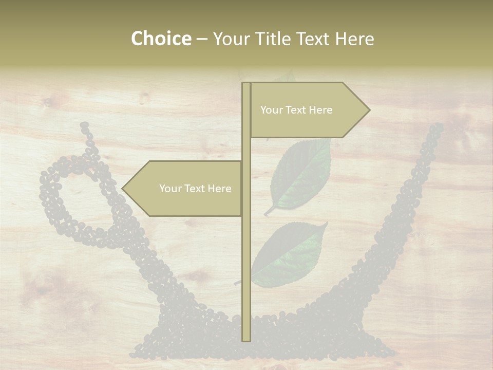 A Wooden Table Topped With Green Leaves And Scissors PowerPoint Template