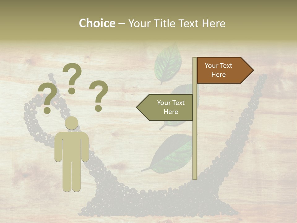 A Wooden Table Topped With Green Leaves And Scissors PowerPoint Template