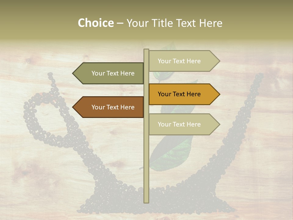 A Wooden Table Topped With Green Leaves And Scissors PowerPoint Template