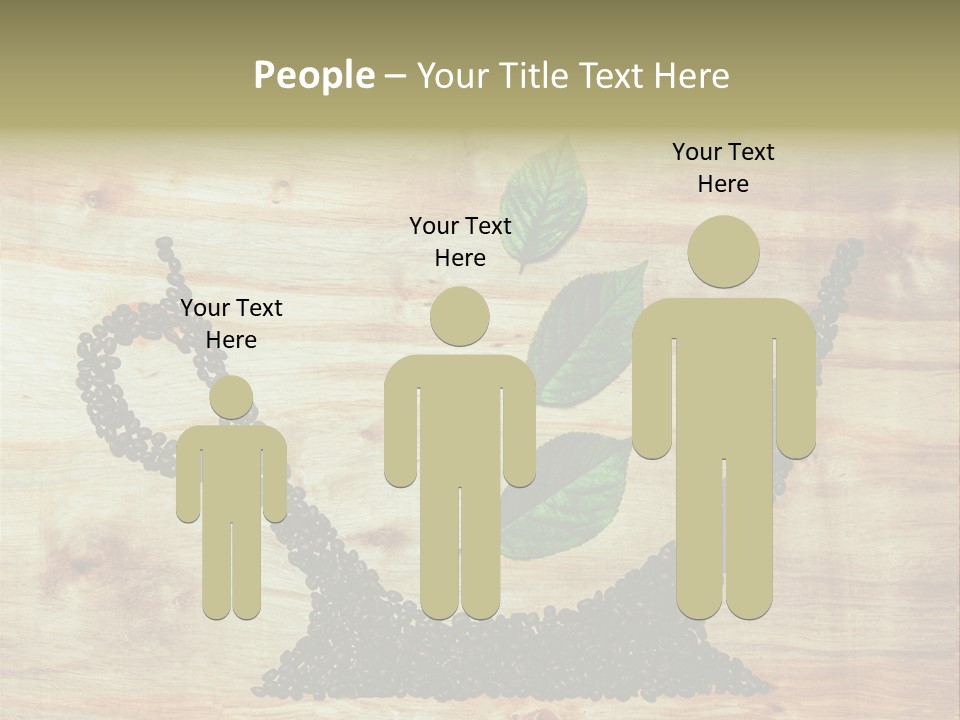 A Wooden Table Topped With Green Leaves And Scissors PowerPoint Template